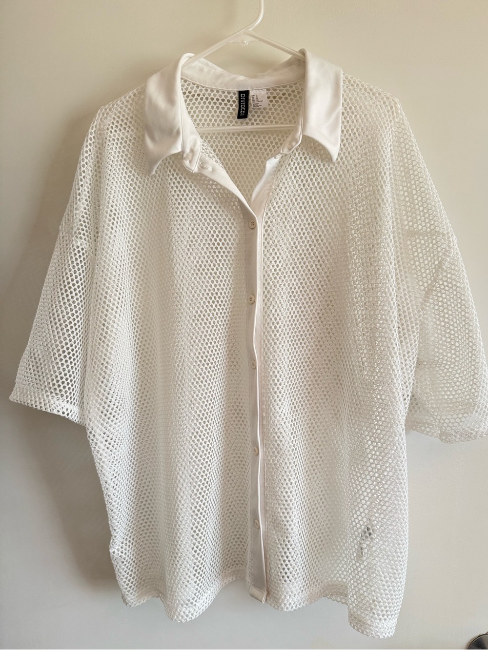 Men's H&M Divided Open-Knit Mesh Button-Front Shirt